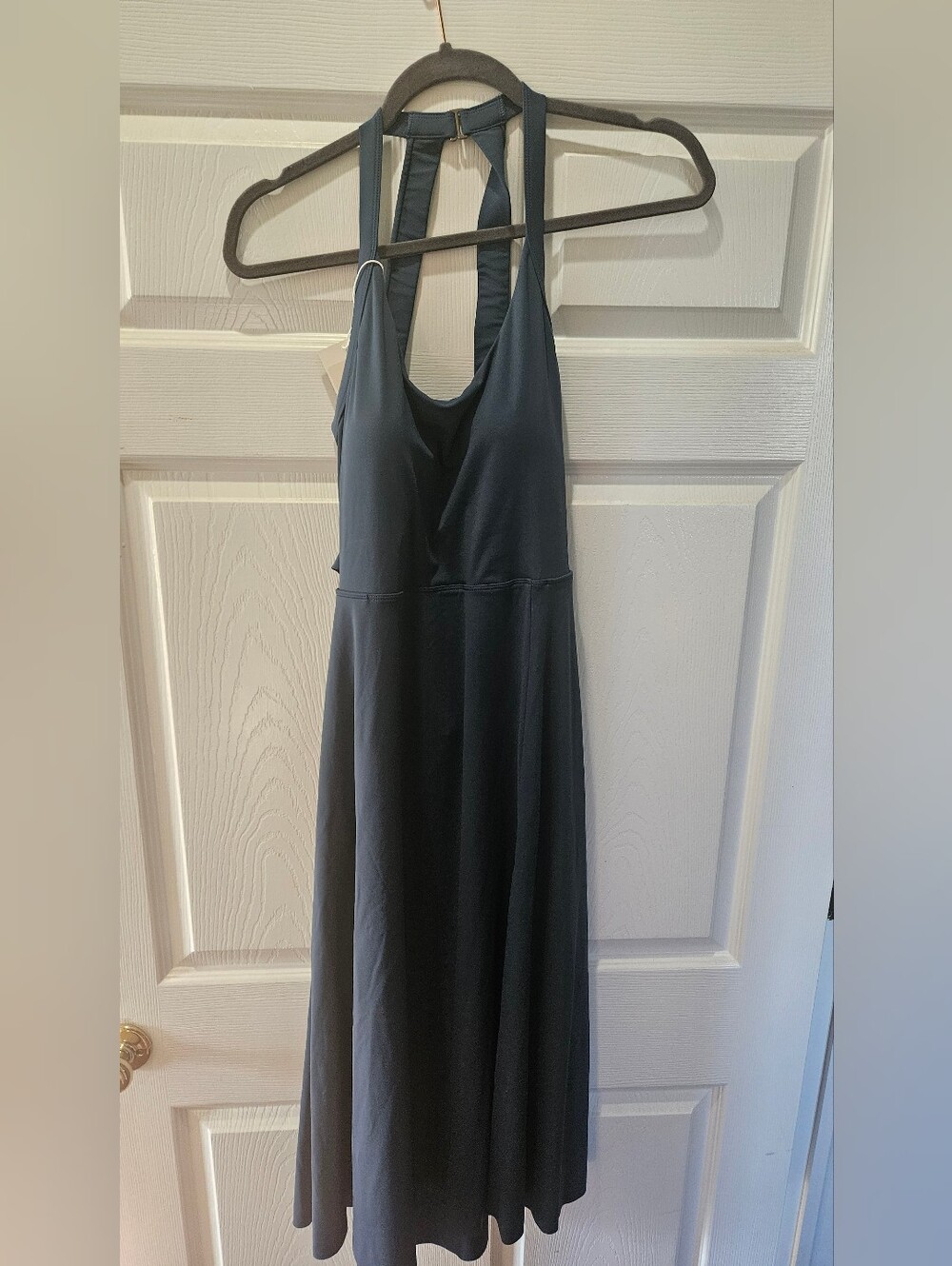 NWT Halara Dark Teal Blue Halter Cut Out Backless Midi Active Dress Size XL